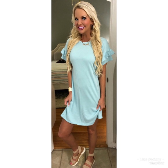 💕LAST 1! Baby Blue Ruffle Sleeve Tunic Dress! - Picture 4 of 4
